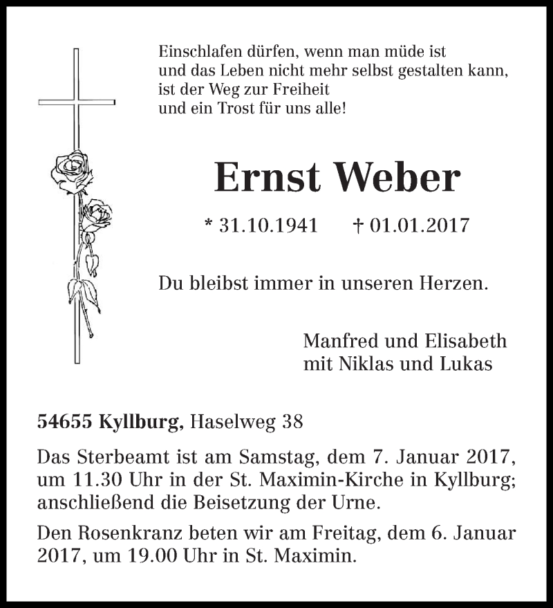  Traueranzeige für Ernst Weber vom 04.01.2017 aus trierischer_volksfreund