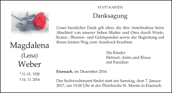 Traueranzeige von Magdalena  Weber von trierischer_volksfreund