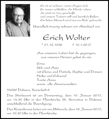 Traueranzeige von Erich Wolter von trierischer_volksfreund