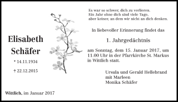 Traueranzeige von Elisabeth Schäfer von trierischer_volksfreund