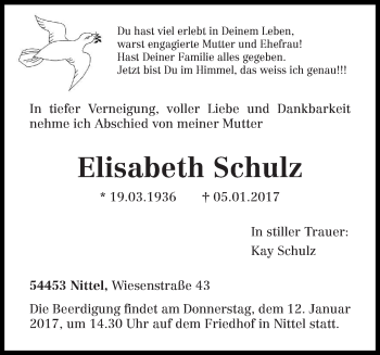 Traueranzeige von Elisabeth Schulz von trierischer_volksfreund