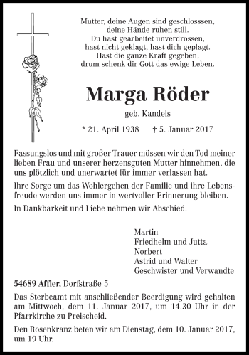 Traueranzeige von Marga Röder von trierischer_volksfreund