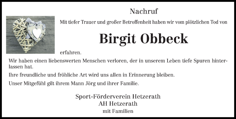  Traueranzeige für Birgit Obbeck vom 30.10.2017 aus trierischer_volksfreund