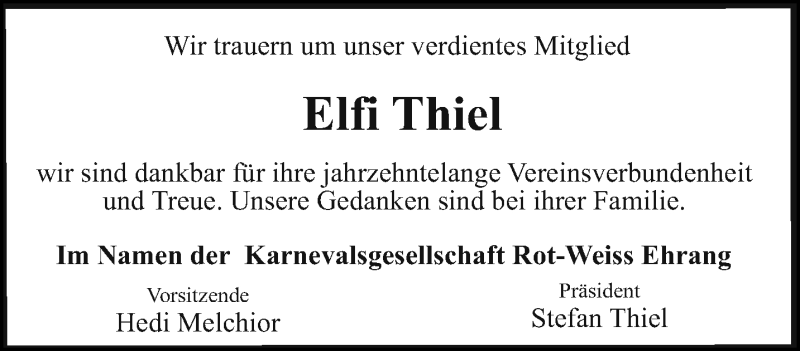  Traueranzeige für Elfi Thiel vom 04.10.2017 aus trierischer_volksfreund