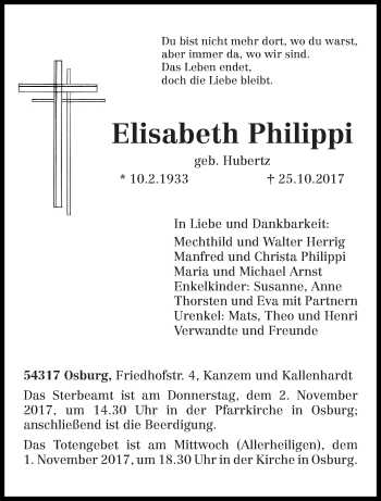 Traueranzeige von Elisabeth Philippi von trierischer_volksfreund