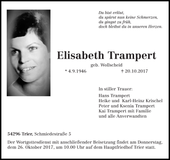Traueranzeige von Elisabeth Trampert von trierischer_volksfreund