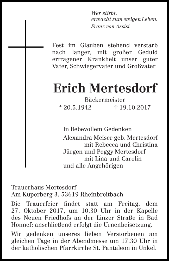  Traueranzeige für Erich Mertesdorf vom 21.10.2017 aus trierischer_volksfreund