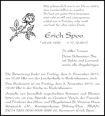 Traueranzeige von Erich Spoo von trierischer_volksfreund