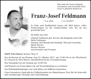 Traueranzeige von Franz-Josef Feldmann von trierischer_volksfreund