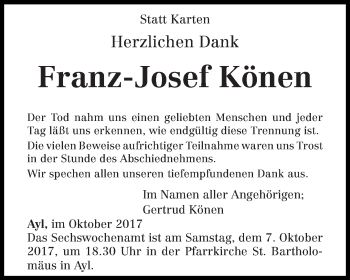 Traueranzeige von Franz-Josef Könen von trierischer_volksfreund