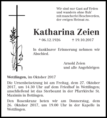 Traueranzeige von Katharina Zeien von trierischer_volksfreund