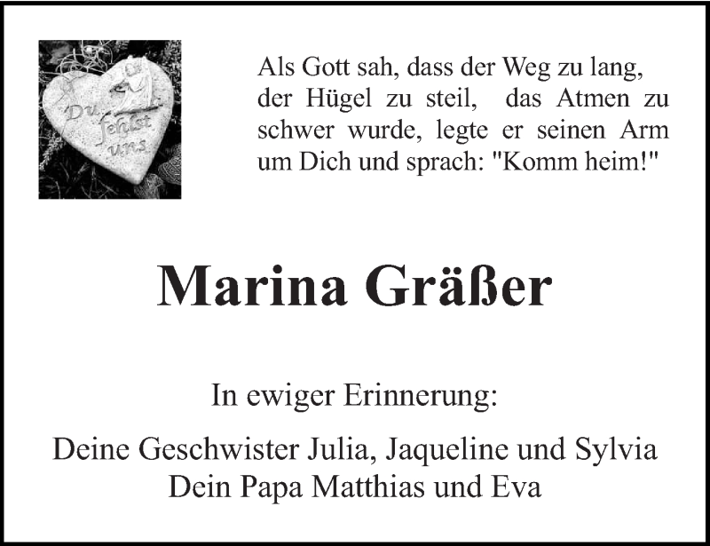  Traueranzeige für Marina Gräßer vom 11.10.2017 aus trierischer_volksfreund