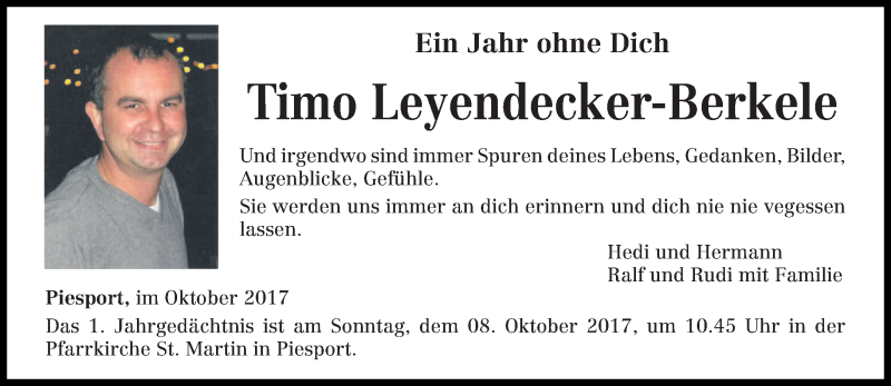  Traueranzeige für Timo Leyendecker-Berkele vom 02.10.2017 aus trierischer_volksfreund
