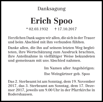 Traueranzeige von Erich Spoo von trierischer_volksfreund