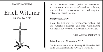 Traueranzeige von Erich Wittmar von trierischer_volksfreund