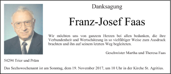 Traueranzeige von Franz-Josef Faas von trierischer_volksfreund