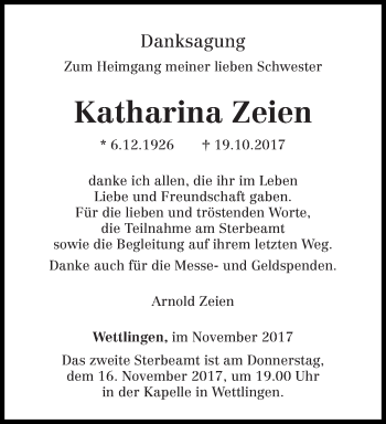 Traueranzeige von Katharina Zeien von trierischer_volksfreund