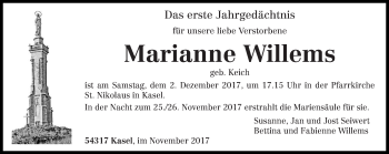 Traueranzeige von Marianne Willems von trierischer_volksfreund