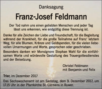 Traueranzeige von Franz-Josef Feldmann von trierischer_volksfreund