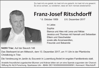 Traueranzeige von Franz-Josef Ritschdorff von trierischer_volksfreund