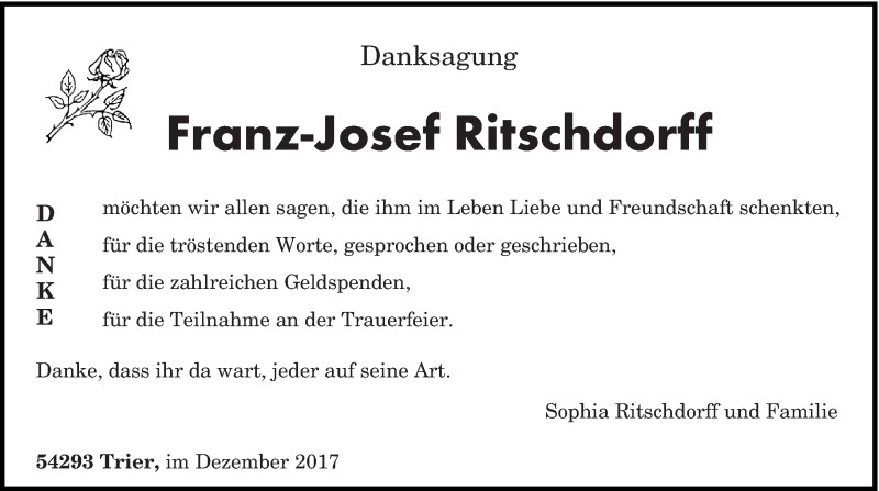  Traueranzeige für Franz-Josef Ritschdorff vom 30.12.2017 aus trierischer_volksfreund