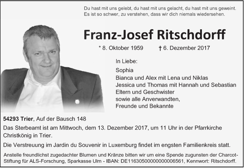 Traueranzeige für Franz-Josef Ritschdorff vom 09.12.2017 aus trierischer_volksfreund