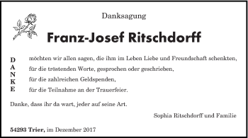 Traueranzeige von Franz-Josef Ritschdorff von trierischer_volksfreund