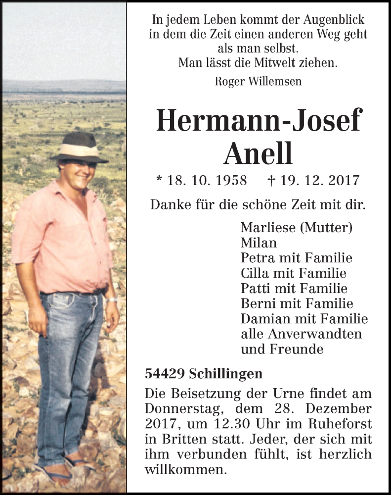  Traueranzeige für Hermann-Josef Annell vom 23.12.2017 aus trierischer_volksfreund
