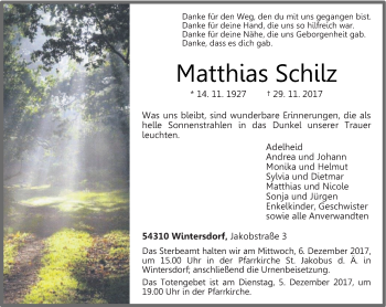 Traueranzeige von Matthias Schilz von trierischer_volksfreund