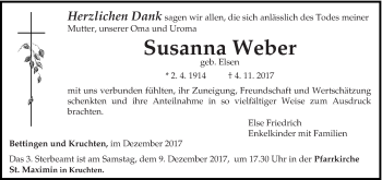 Traueranzeige von Susanna Weber von trierischer_volksfreund