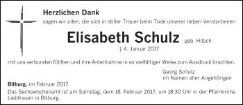 Traueranzeige von Elisabeth Schulz von trierischer_volksfreund
