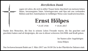 Traueranzeige von Ernst Hölpes von trierischer_volksfreund