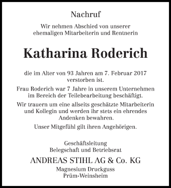 Traueranzeige von Katharina Roderich von trierischer_volksfreund