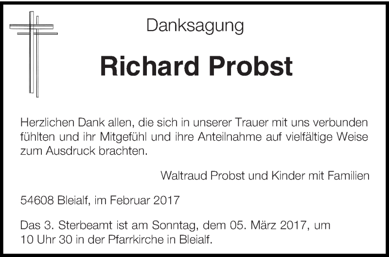  Traueranzeige für Richard Probst vom 25.02.2017 aus trierischer_volksfreund