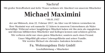 Traueranzeige von Michael Maximini von trierischer_volksfreund