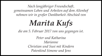 Traueranzeige von Marita Kufs von trierischer_volksfreund