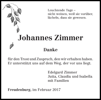 Traueranzeige von Johannes Zimmer von trierischer_volksfreund