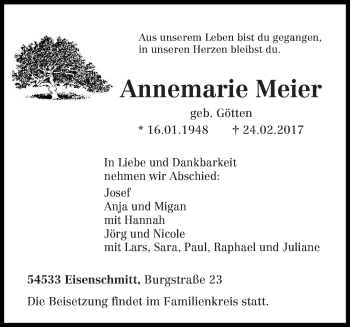 Traueranzeige von Annemarie Meier von trierischer_volksfreund