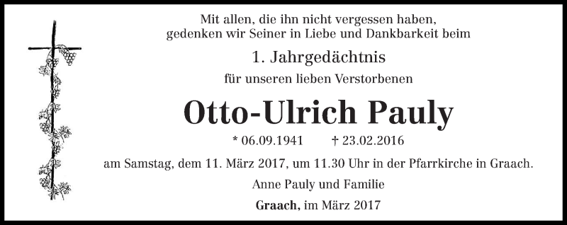  Traueranzeige für Otto-Ulrich Pauly vom 04.03.2017 aus trierischer_volksfreund