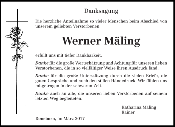 Traueranzeige von Werner Mäling von trierischer_volksfreund