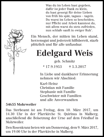 Traueranzeige von Edelgard Weis von trierischer_volksfreund