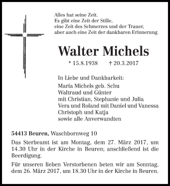 Traueranzeige von Walter Michels von trierischer_volksfreund