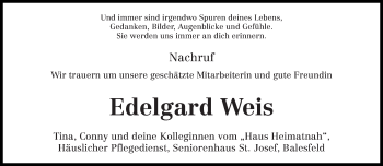 Traueranzeige von Edelgard Weis von trierischer_volksfreund