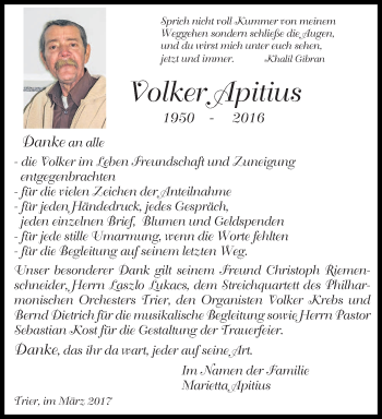 Traueranzeige von Volker Apitius von trierischer_volksfreund