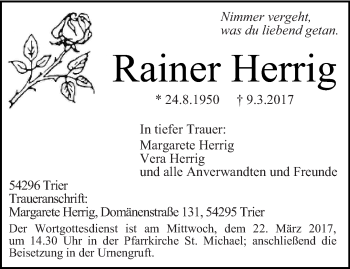 Traueranzeige von Rainer Herrig von trierischer_volksfreund