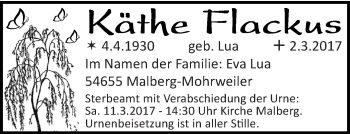 Traueranzeige von Käthe Flackus von trierischer_volksfreund