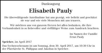 Traueranzeige von Elisabeth Pauly von trierischer_volksfreund