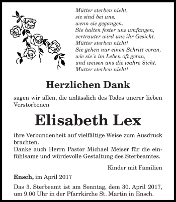 Traueranzeige von Elisabeth Lex von trierischer_volksfreund