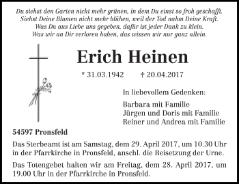 Traueranzeige von Erich Heinen von trierischer_volksfreund