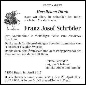 Traueranzeige von Franz Josef Schröder von trierischer_volksfreund